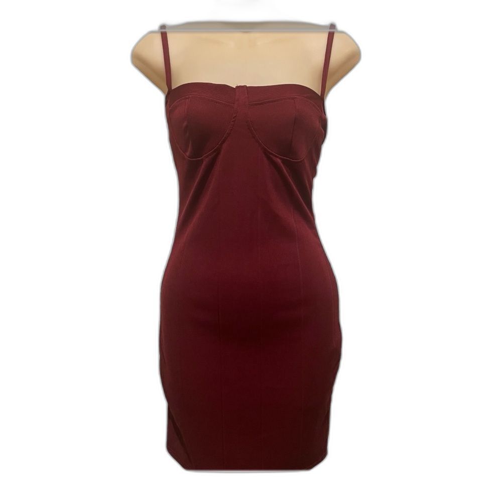 NWT PrettyLittleThing Bodycon Bustier Mini Dress Maroon Square Neck Size 6
